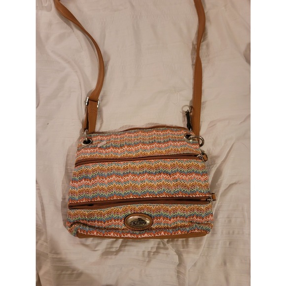 Rosetti Crossbody‎ Bag Multi-Color Woven Fabric Triple Zip Small Purse - Picture 1 of 4